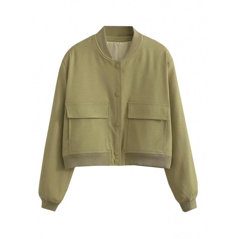 Chaqueta bomber blanca de aviador con botones para mujer, abrigo corto de manga larga, estilo aviador, para otoño e invierno.