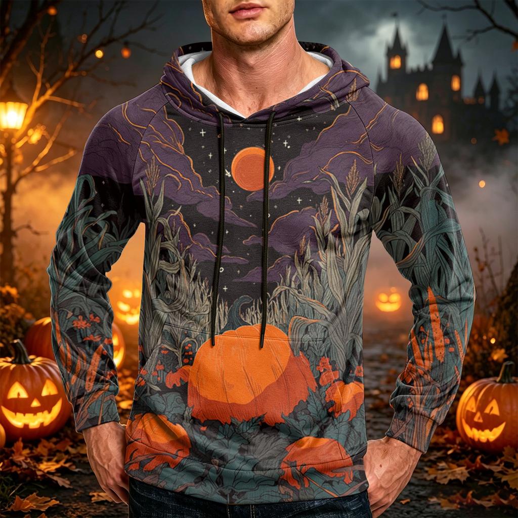 Men's Loose Fit Hoodie with Pocket Drawstring Printed Design for Casual Everyday Wear