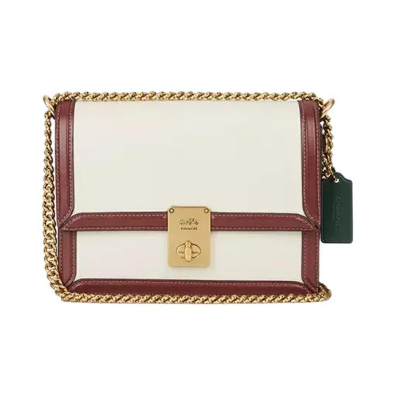 

COACH Hutton 22 Letter Logo Logo Turnlock Flap Closure Cow Leather Envelope Bag Small Square Bag Crossbody Shoulder Bag Small Women s White with Red білий