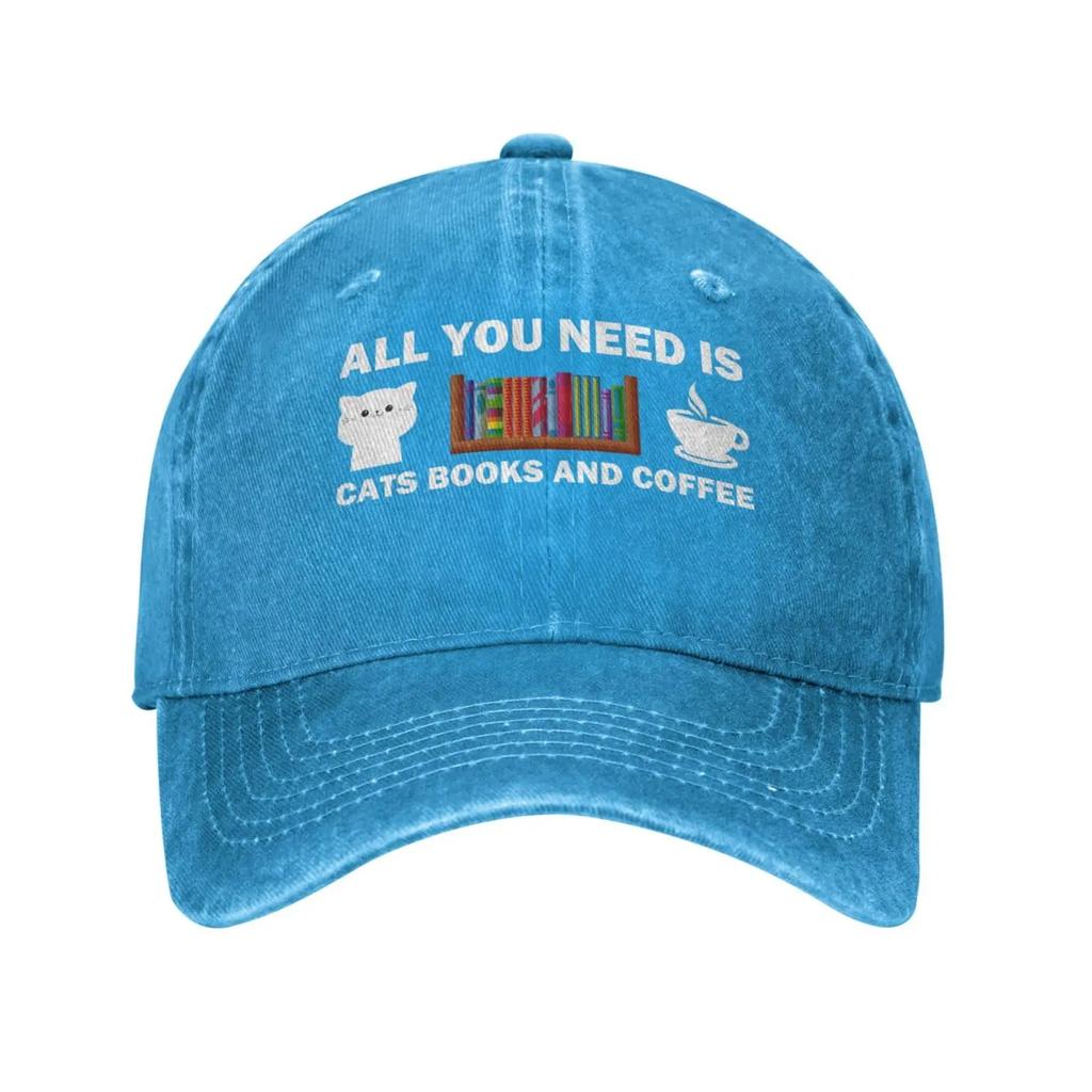 All You Needs Is Cat Books and Coffee Hat Men Baseball Caps with Design Caps