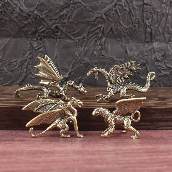 Yousheng Vintage Winged Dragon Brass Ornaments Copper Dragon with Wing Figurine Collectible Bronze Carved Sculpture for Living Room Bookshelf Desktop