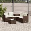 L Shaped Garden Sofa with Table and Cushions Brown Poly Rattan