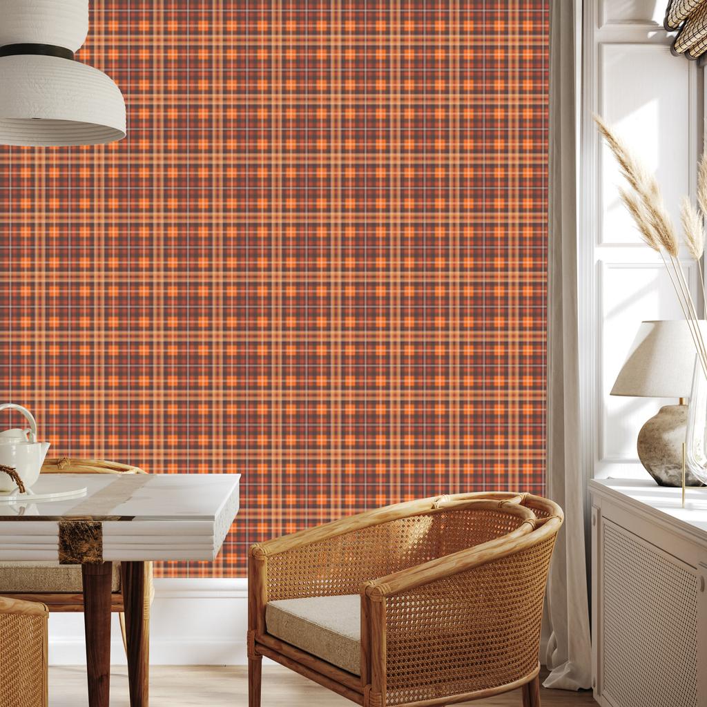 Autumn Orange and Red Plaid Wallpaper 50x1000
