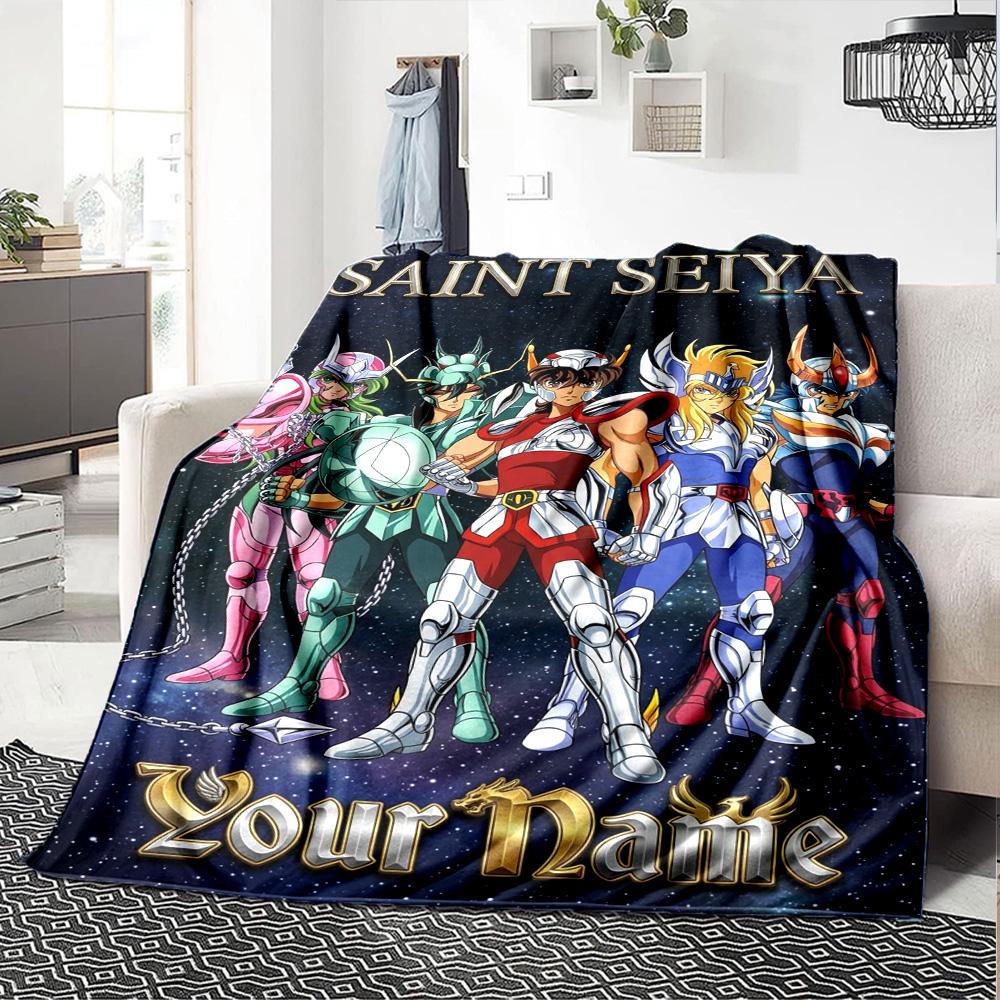 Name Custom Saint Seiya Print Flannel Blanket High Quality Warm Comfortable Cover for All Seasons Perfect for Gifts Home Decor