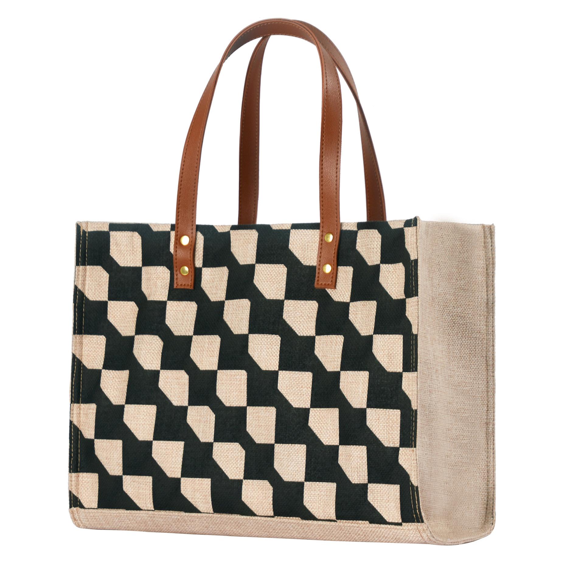 

Корейская версия женской сумки, женская классическая клетчатая профессиональная сумка, модная фактура, большая вместимость, льняная сумка-тоут коричневый