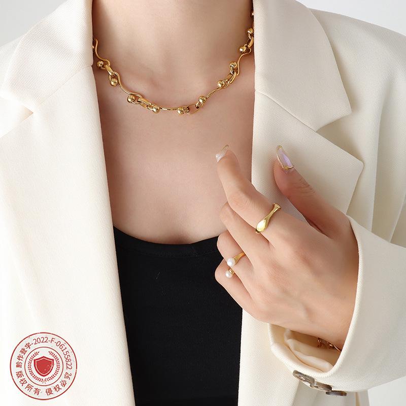 European Spicy Girl Layered Chunky Chain Necklace & Bracelet Set - Gold-Plated Titanium Steel