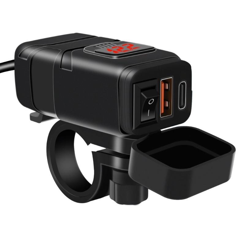 Motorcycle-Charging Socket USB Outlet DC12-24V 30W PD USB-C 18W QC3.0 Power Outlet Dustproof Phone Charger-for Motocross