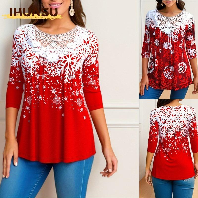 IHUASU Women's Fashion Casual Sleeve O-Neck Blouses & Shirts