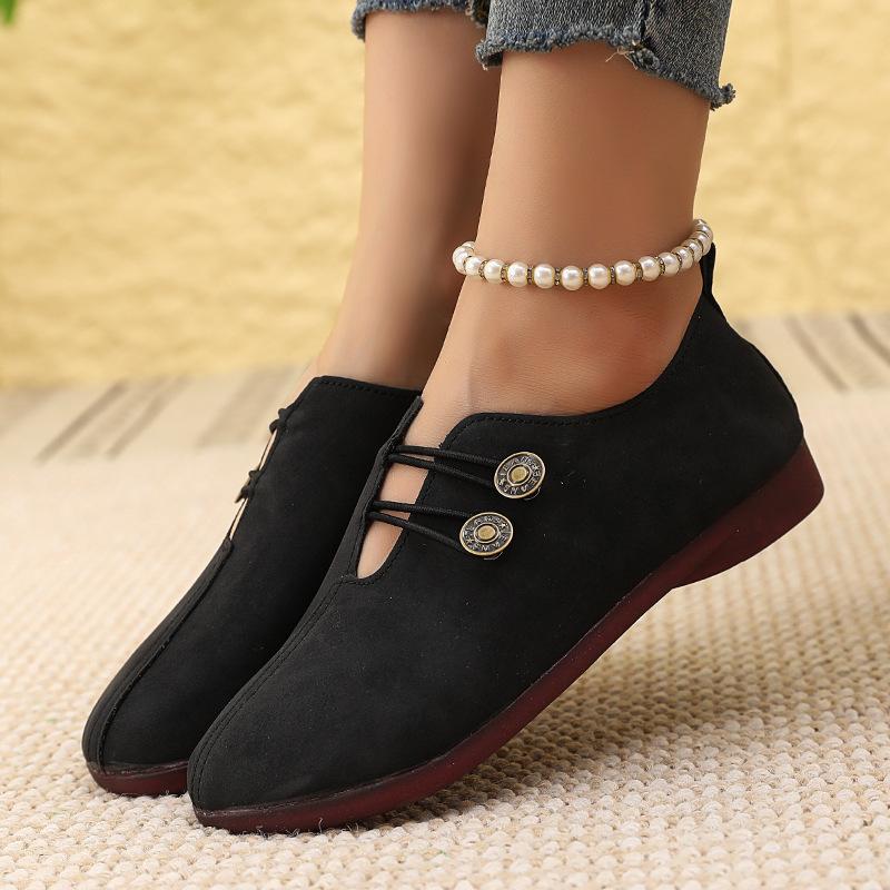 Flat-bottomed Casual Autumn Buckle Decoration Solid Color Soft-soled Single Shoes Large-size Casual Women's Shoes