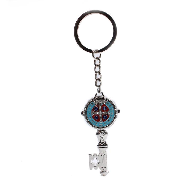 2 Pcs Multicolor Key Exorcist St. Benedict's Cross Keychain Pendant Circle Ring Religious Church Gift Bag Accessories.