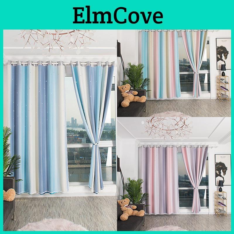Elegant 2 Layer Stars Window Curtain Featuring Luxurious Blackout And Tulle Drapes