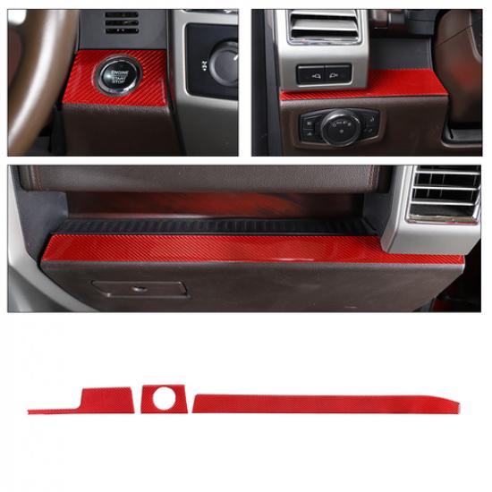 Under Center Console Dashboard Trim Strips for Ford F150 2015+ Red Carbon Fiber