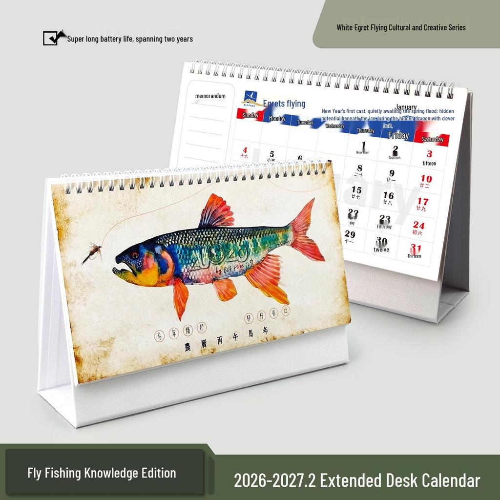 White Egret Fly Fishing Desk Calendar 2026-2027: Extended Collector's Edition with Ultra-Long Battery Life