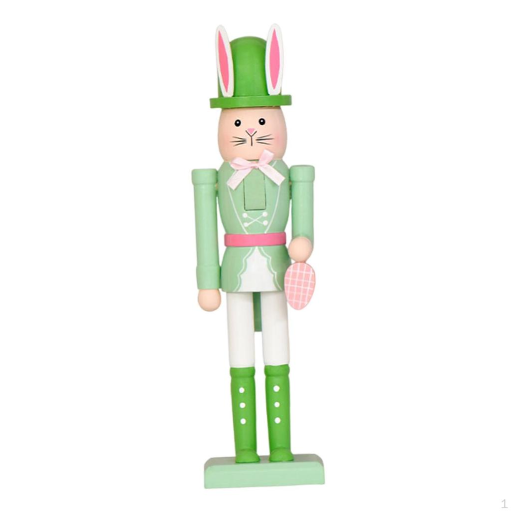 Easter Bunny Nutcracker Figurine Desktop Ornament Animal Sculpture Decor for Spring Living