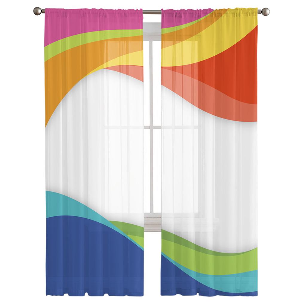 Color Wave Illustration Tulle Curtains For Living Room Home Decor Window Curtain Kitchen Sheer Voile Curtain