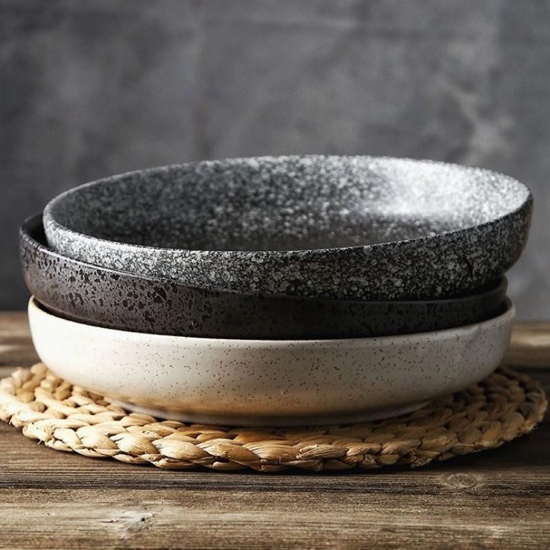 Multifunction Black Circle Dinner Plate Creative Salad Bowl Ceramic Dessert Tray Steak Pasta Dish Dinnerware Microwave Safe