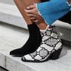 Fashion Brand Women Snake Print Winter Boots Women Ankle Boots Platform Pointed Toe Western Cowboy Boots Female Thick Heel Shoes Botas