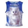 Y2K Blue Kitten Print Fitted Vest Top
