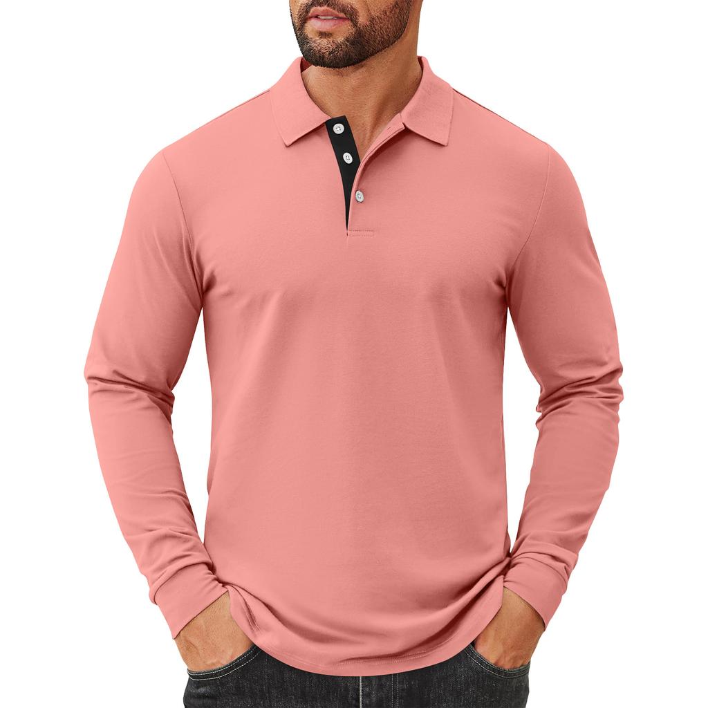 Men's Solid Color Button Lapel Long Sleeve Top Men's Casual Fashion Long Sleeve Top