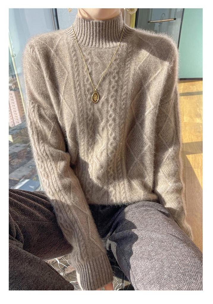 Thick Wool Cable Knit Cardigan: Retro High-Neck Sweater, Warm Winter Base Layer