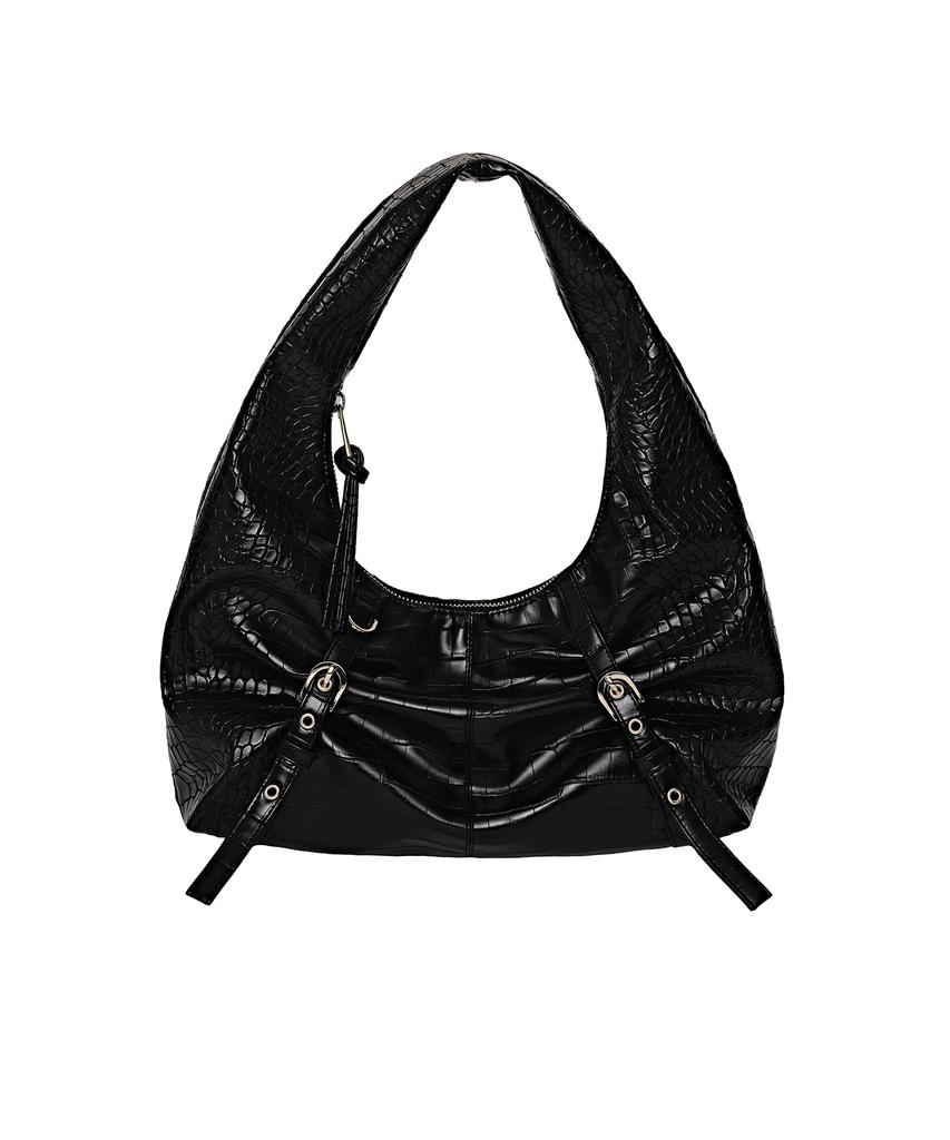 Picea Belted Hobo Mini Bag [Croc Black]