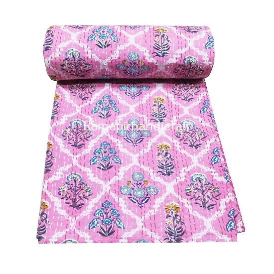 

Индийское одеяло Kantha, индийское хлопковое одеяло, покрывало Kantha, 100% хлопок, ручное одеяло Kantha, хлопок ручной работы, один размер, розовый цветочный принт