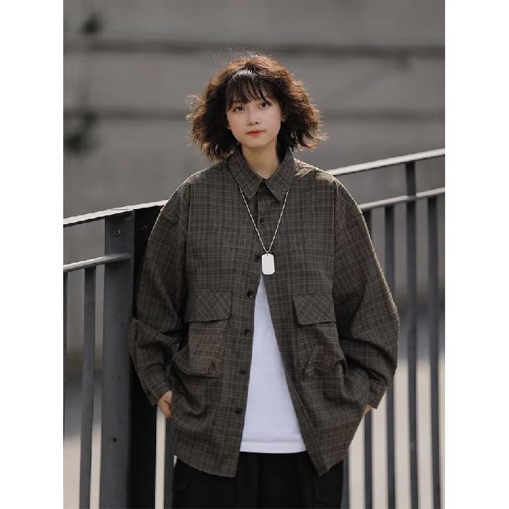 

Рубашка в японском стиле в стиле ретро с большим карманом, с длинными рукавами, для мужчин и женщин, винтажная, с несколькими карманами, контрастного цвета, для пары, рубашка, пальто 2XL зелёный