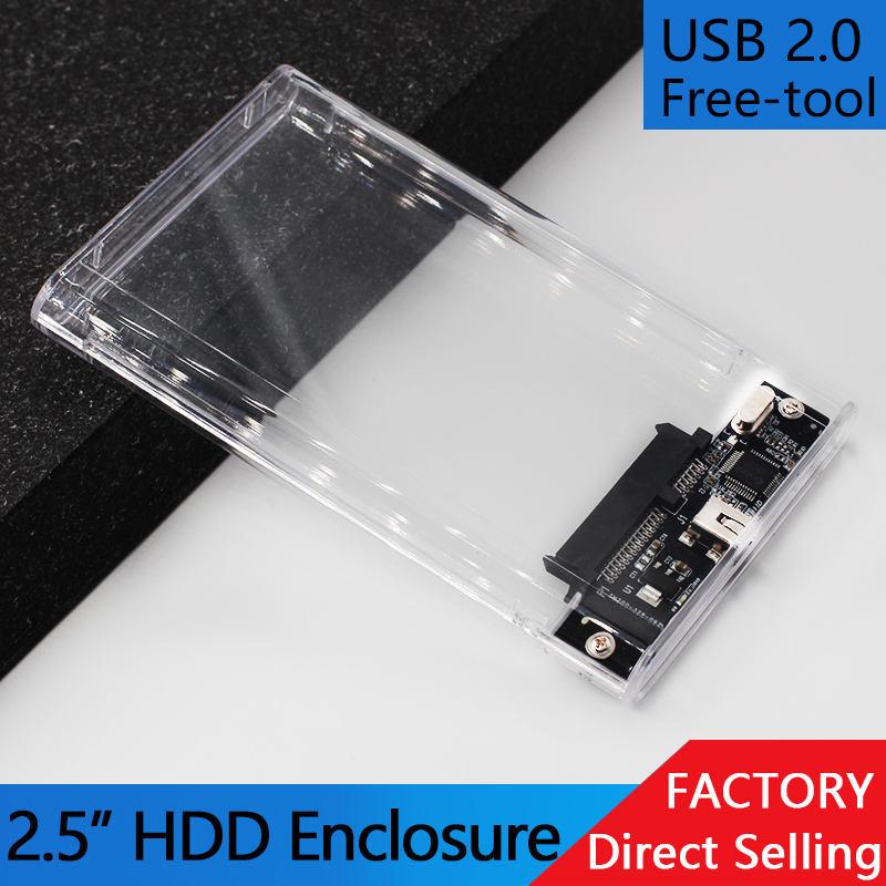 Portable USB2.0 To SATA 2.5 Inch HDD Hard Drive Enclosure Transparent Plastic External SATA Case
