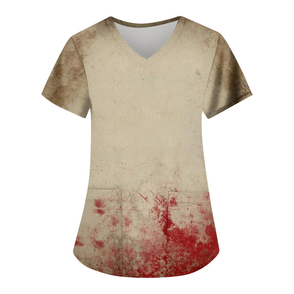 Women's Fashion Casual Halloween Printed Pocket T-shirt Tops