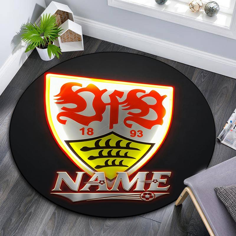 Custom Name,VfB Stuttgart pattern round rug,Carpet Rug for Living Room Bedroom Playroom ,Non-slip Floor Mat,Holiday Gifts and Birthday Gifts.
