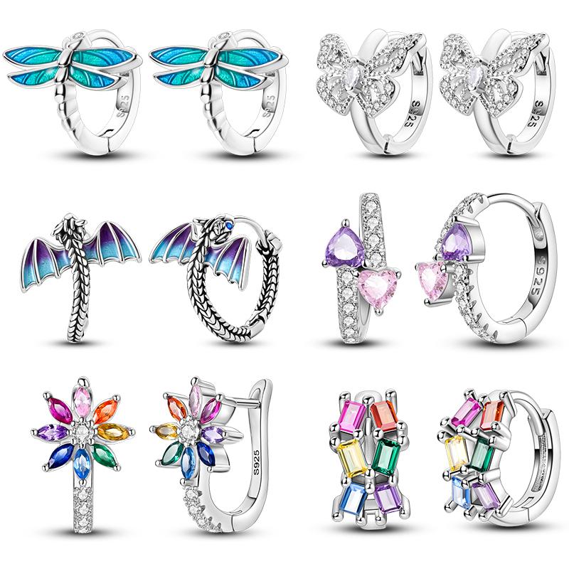 Real 925 Sterling Silver Colorful Dragonfly Butterfly Animal Earrings For Women Exquisite Birthday Anniversary Jewelry Gifts