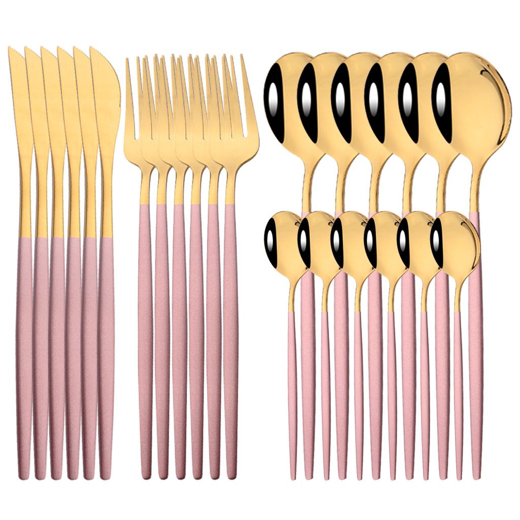 24Pcs Gold Tableware Set Stainless Steel Flatware Dinnerware Spoon Knife Fork Dinner Cutlery Set Western Kitchen Silverware