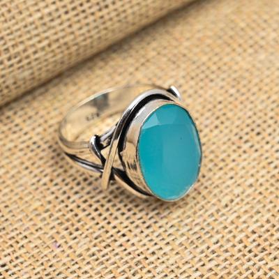 Anello in argento sterling 925 con pietre preziose di calcedonio acqua fatto a mano per lei