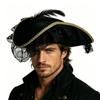 Stylish Black Pirate Hat With Lace And Feather Detail Halloween Cosplay Hat Perfect For Costume Parties