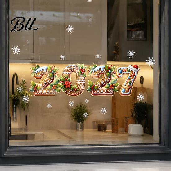 Snowflake Window Adhesives 2027 Gingerbread Christmas Static Clings, Xmas New Year Decals with Holiday Home Decorations Santa Snowman Snowflake,
