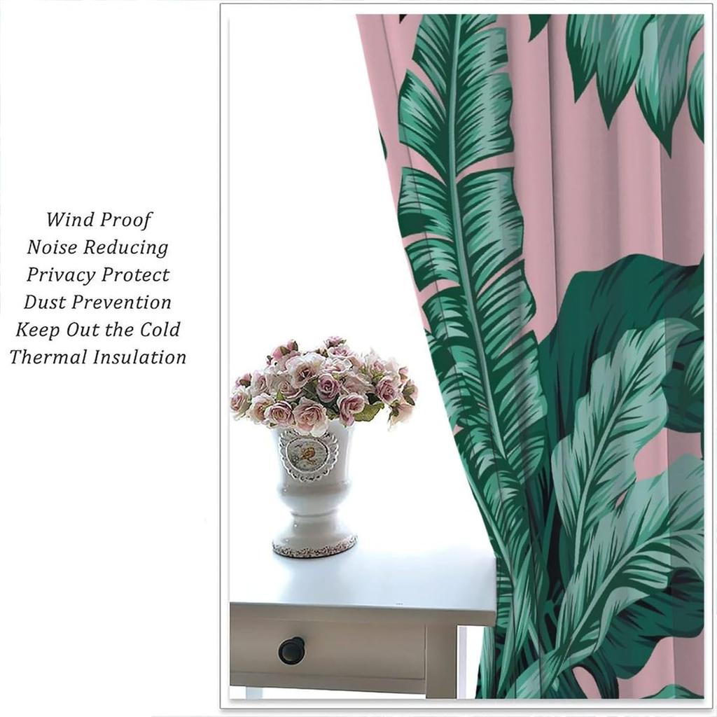 Tropical Palm Leaf Curtains Banana Leaves Theme Green Pink Curtain Living Room Kitchen Bedroom Dorm Home With Rod Pocket Polyester Ideal For Sitting
