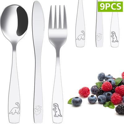 10/9 Stück Edelstahl Kinder Gabel Löffel und Messer Set Lustiger Dinosaurier Bär Glattes Kinder Besteck Set Kleinkind Mahlzeit Spülmaschinenfest