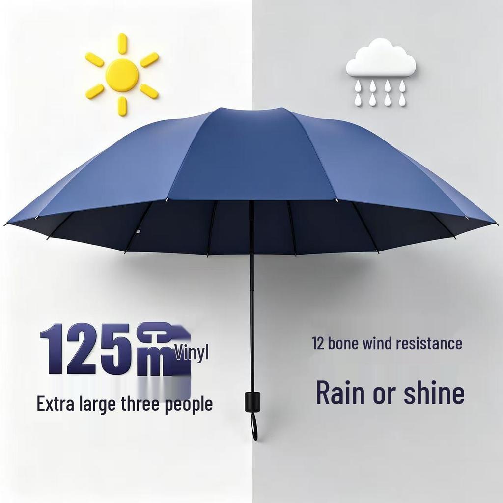 12-Rib Folding Umbrella for Sun and Rain Protection