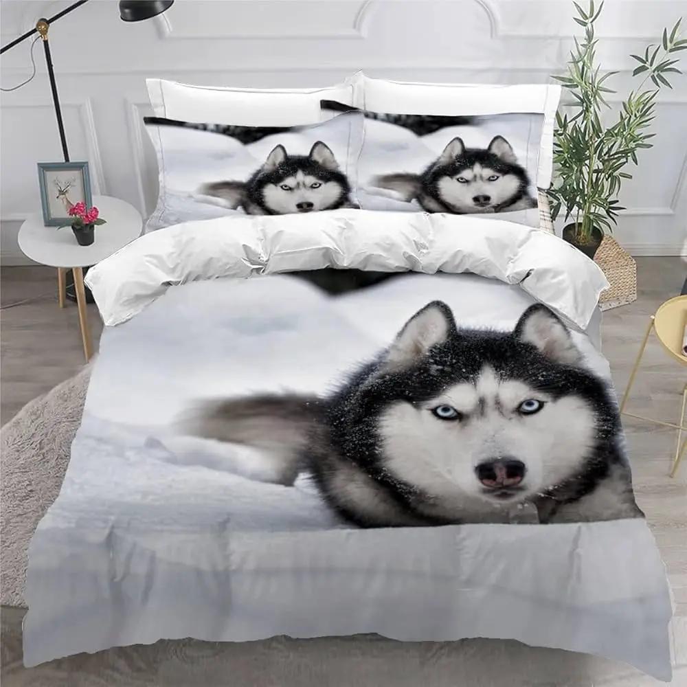 

Cute Dog Duvet Cover Twin Full Queen King Siberian Husky Bedding Set for Kids Teens Boys Girls Lovely Pet Animal Comforter Cover EU Single(135x200cm)