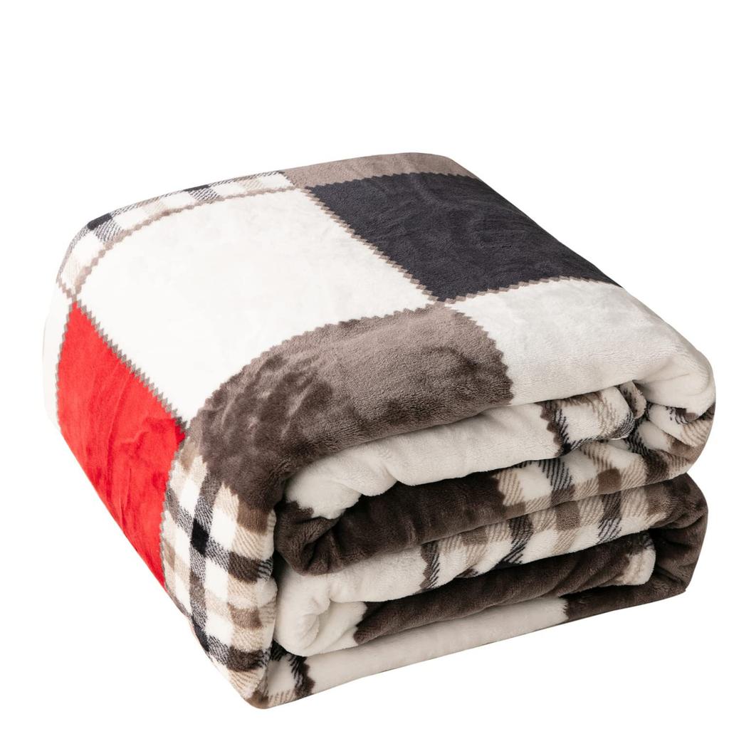 Patchwork Blanket Plush Lightweight Decorative Flannel Blanket for Sofa Travel Camping