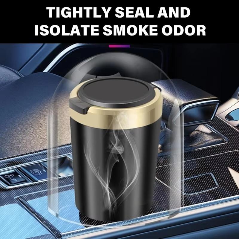 Car Ashtray Flame Retardant Alloy Liner One Touch Lid Built In Led Light For Daily Car Driving Use