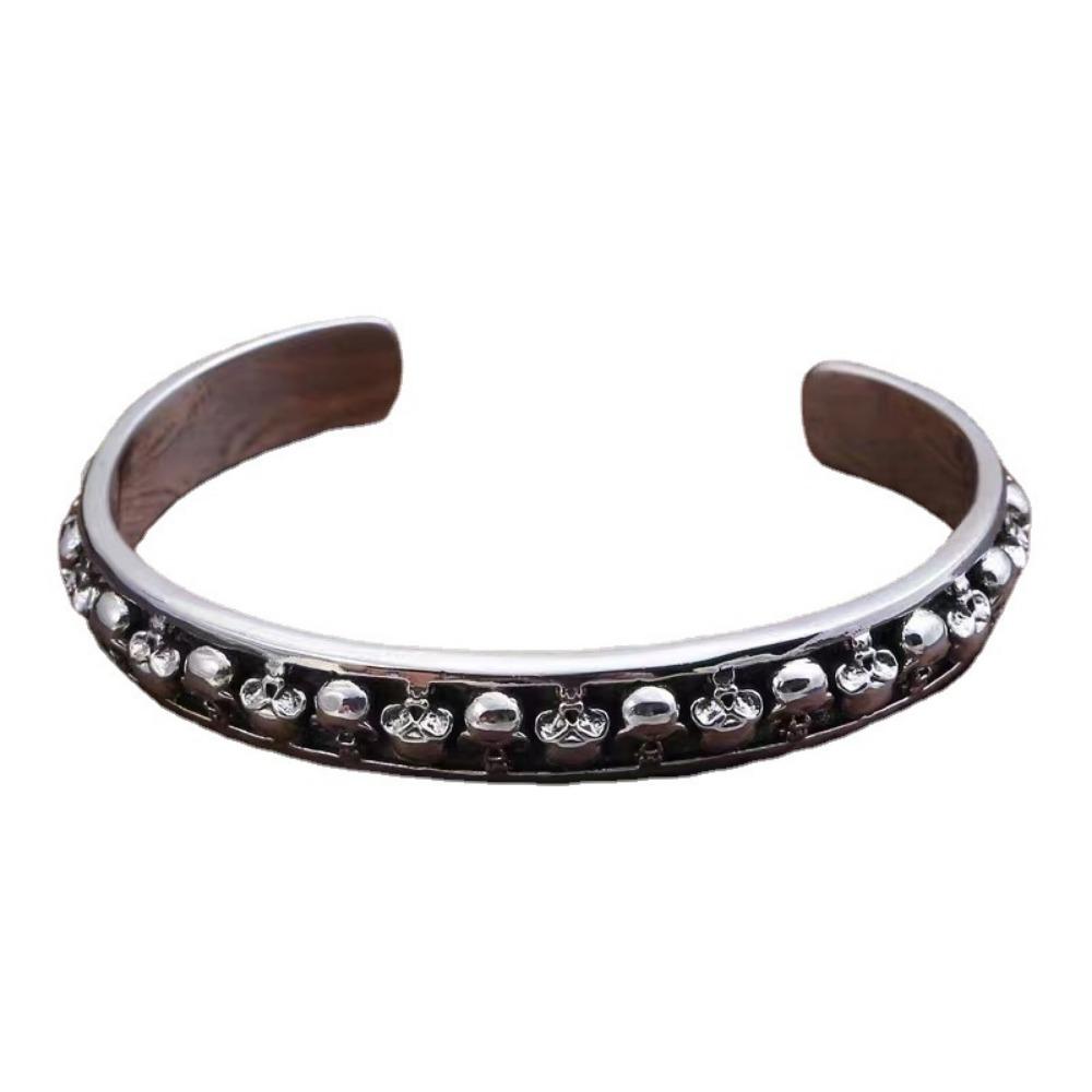 Trendy Dark Goth Skull Hip Hop Punk Cool Creative Open Bracelet Men's Simple Retro Motorcycle Bracelet Street Niche Accessories