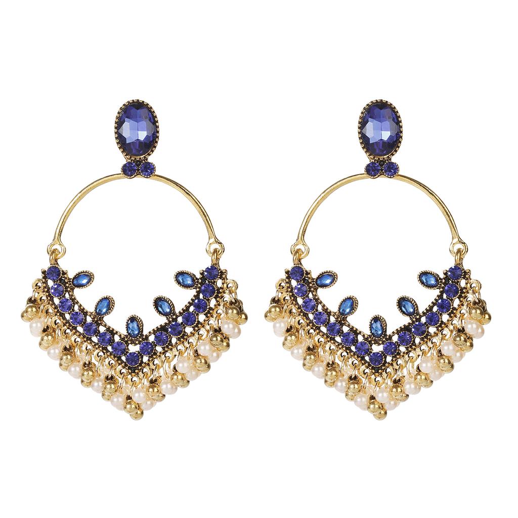 Indian Jhumka Zircon Vintage Bell Tassel Earring Boho Antique Ethnic copper Plated Drop Hanging Earrings For Women Pendientes