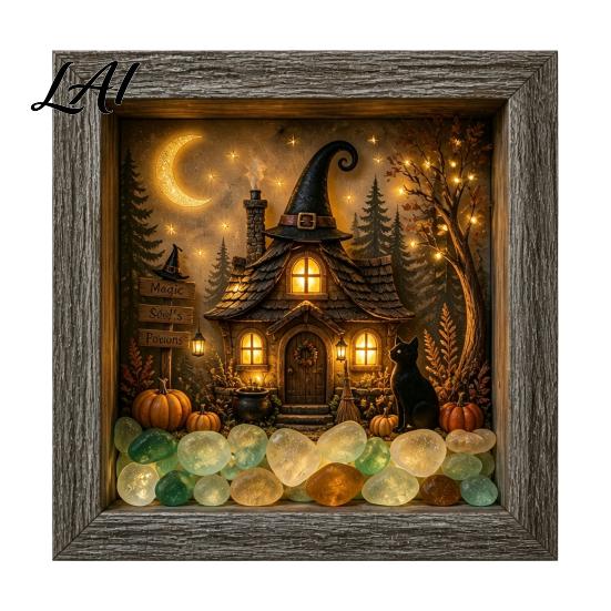 Decorative Seasonal Lights Halloween Lighted Frame Ornaments Light Up Shadow Box Warm Atmosphere LED for Home Living Room Bedroom Decor Ornaments