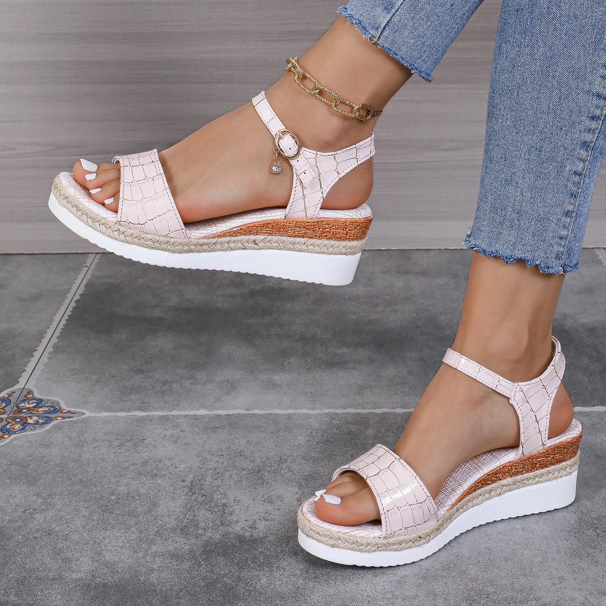 

мода Модные белые клетчатые босоножки на танкетке для женщин Лето 2024 Легкие нескользящие пляжные туфли Женские босоножки на платформе с пряжкой и ремешком 36 абрикосовый