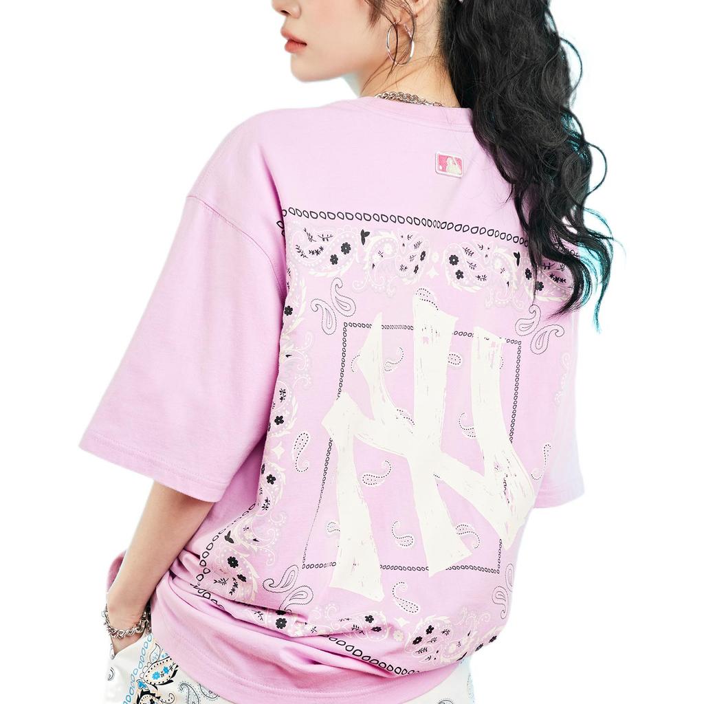 MLB New York Yankees Rücken Cashewblumen-Logo Rundhals Kurzarm T-Shirt Unisex T-Shirts Rosa 3ATS52023-50PKS