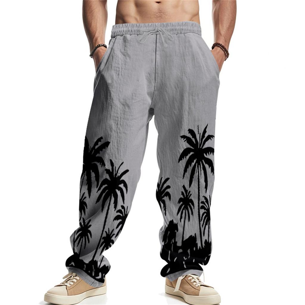 Casual Men Beach Trend Button Loose Skin-friendly Breathable Sports Linen Pants