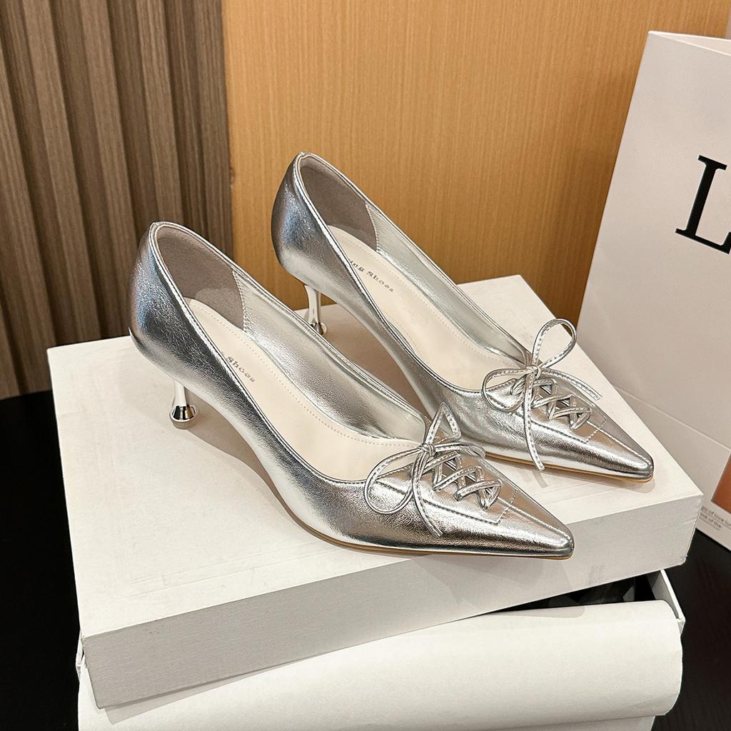 2026-1 Chaussures simples à talons hauts pointues européennes et américaines nouvelle mode pour femmes bouche légère sexy imprimé léopard nœud chaussures simples chaussures pour femmes