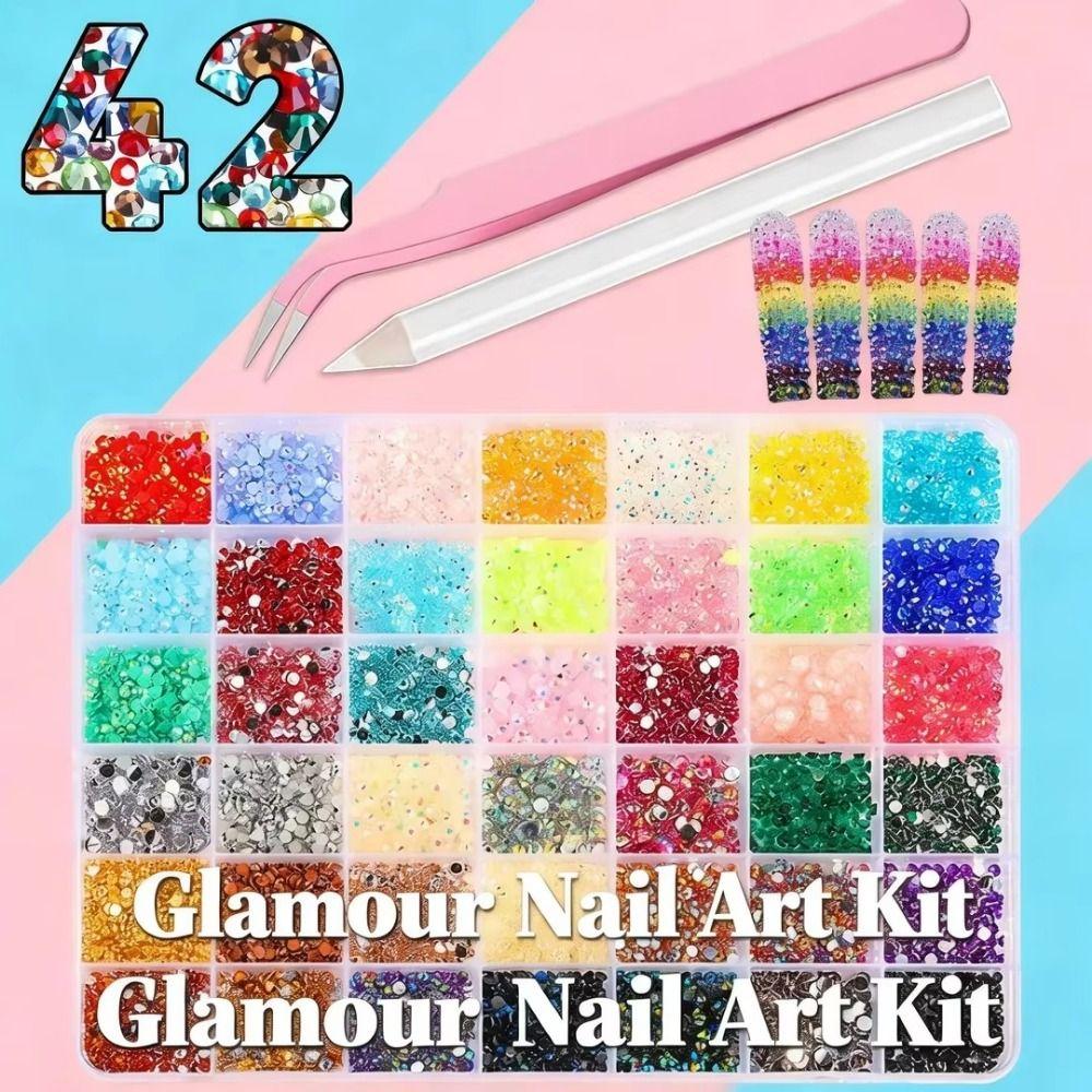 42 Girds 3D Fingernail Rhinestones 3D Glass Nail Charms Jewelry Accessories