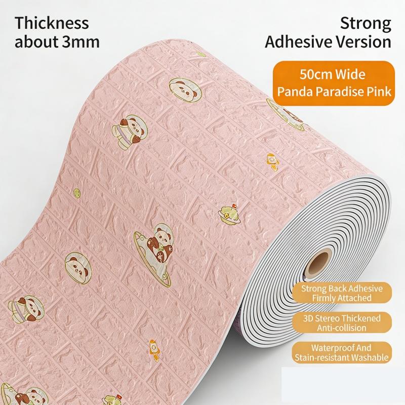 3D Self Adhesive Cartoon Foam Wall Panels Wallpaper for Kids Room Soft DIY Brick Wall Sticker Waterproof & Moisture Proof Home Decor